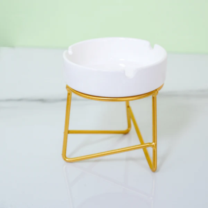 BOH White Ceramic Ashtray with Golden Stand
