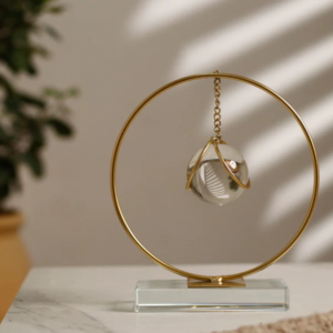 BOH Golden Circle Shape With Hanging Crystal Ball Decor